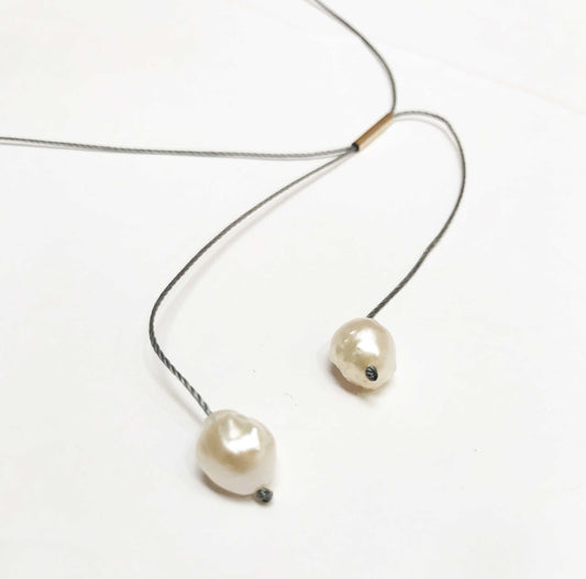 Twin Pearl Rosebud Necklace