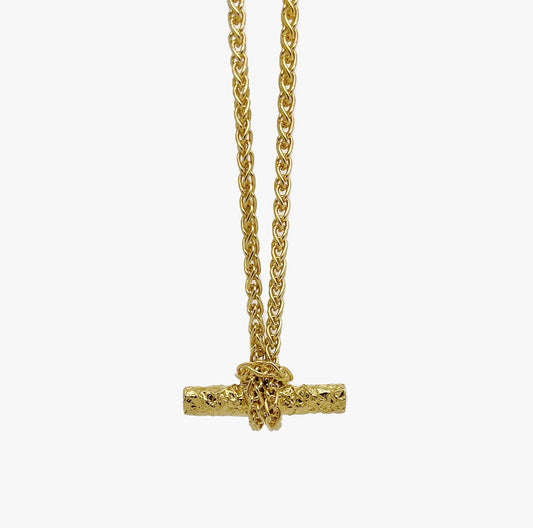 Knotted T Bar Necklace in Gold