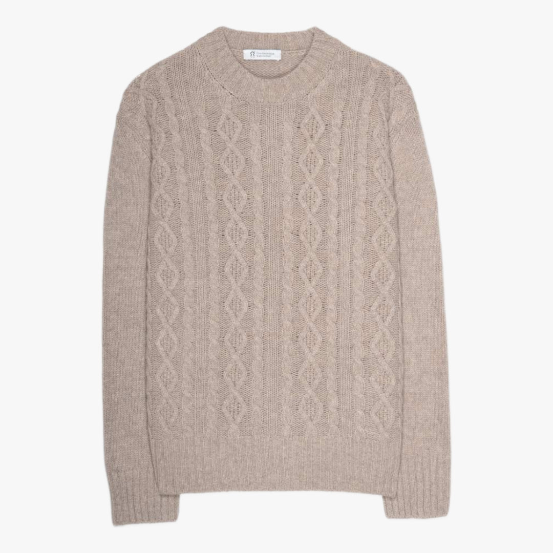Amos Recycled Wool Cable Knit Sweater in Sand