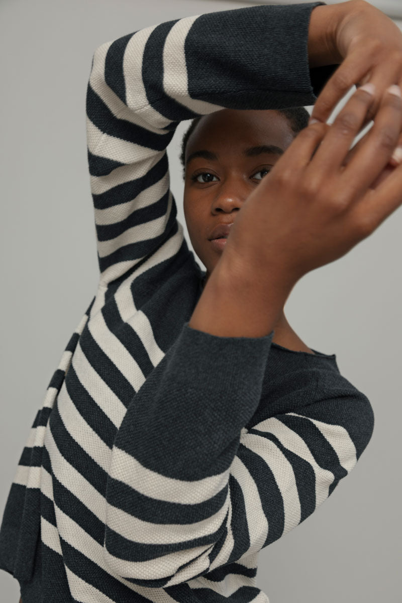 Susi Recycled Cotton Sweater in Anthracite Stripe