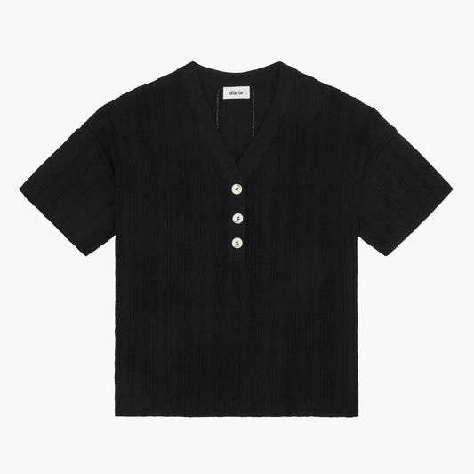 Aire Textured Polo Top in Black