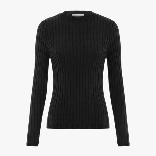 Valley Ribbed Merino Top in Charcoal