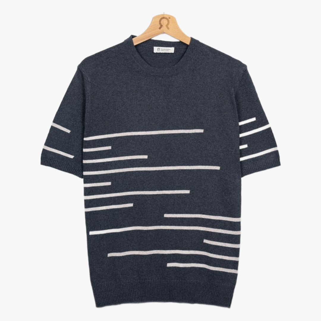 Adone Striped Organic Cotton T-Shirt in Anthracite Grey