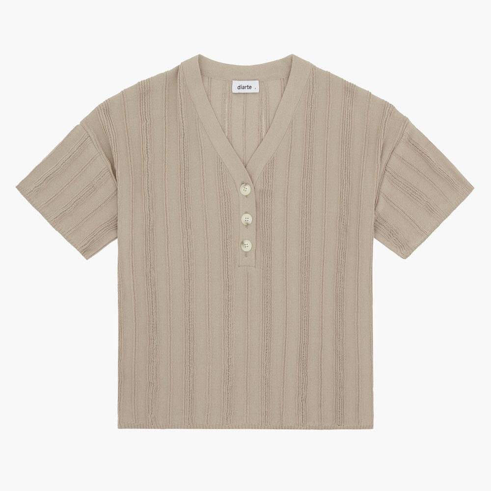 Aire Textured Polo Top in Taupe