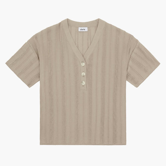 Aire Textured Polo Top in Taupe