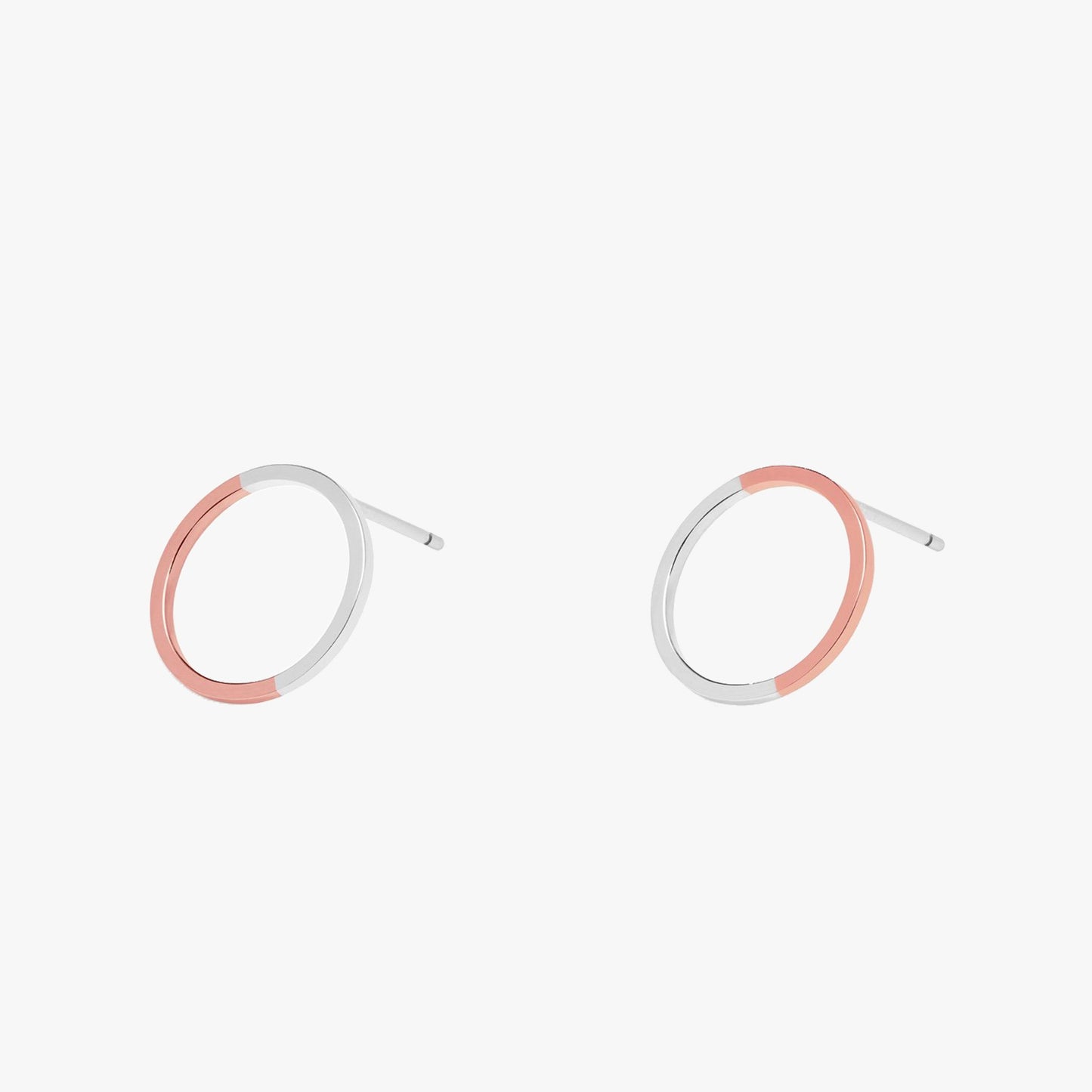 Two Tone Circle Stud Earrings in Rose Gold