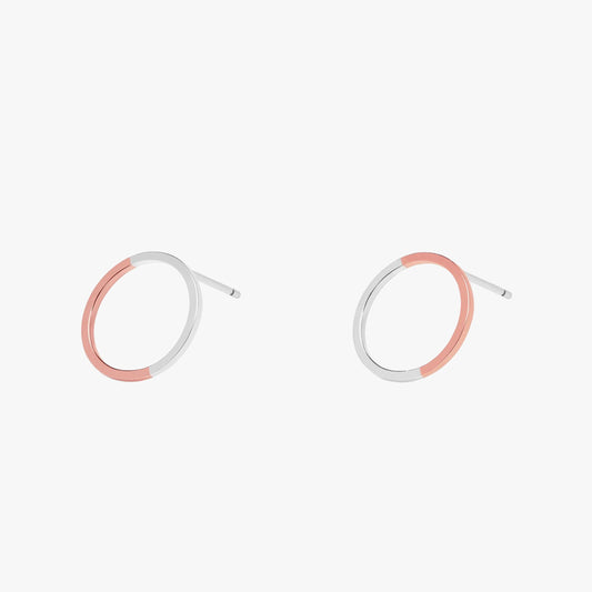 Two Tone Circle Stud Earrings in Rose Gold