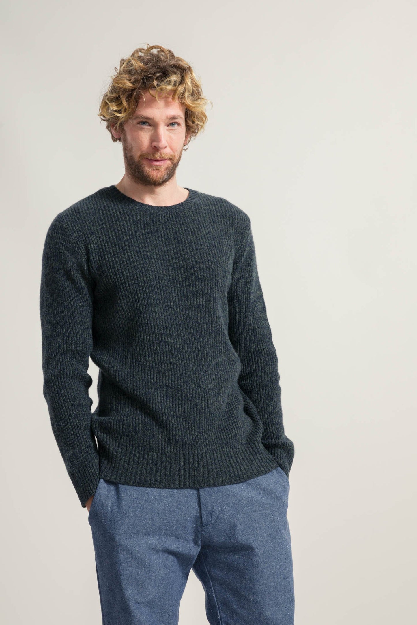 Carlo Recycled Cashmere Sweater in Navy Green