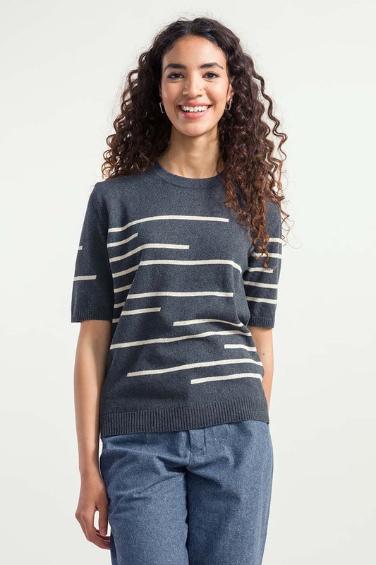 Adone Striped Organic Cotton T-Shirt in Anthracite Grey