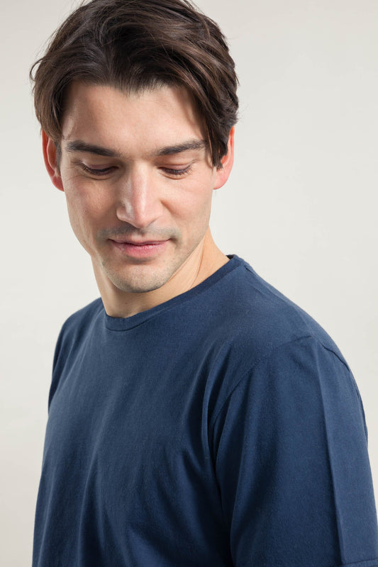 Elio Organic Cotton Crew Neck T-Shirt in Blue