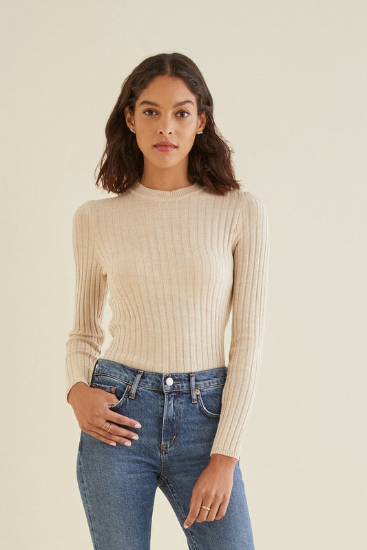 Valley Ribbed Merino Top in Oatmeal