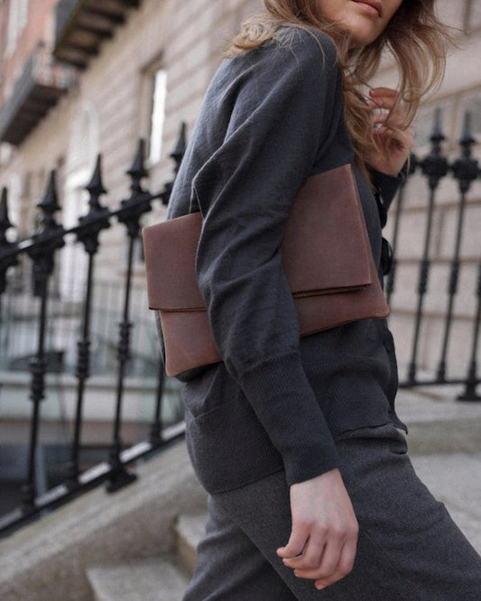 Leather Fold Clutch in Chocolate