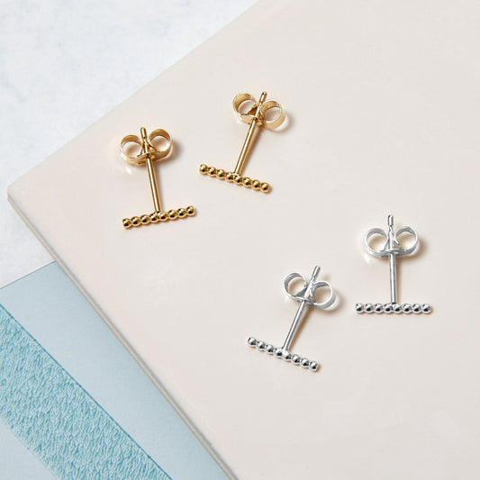 Ball Bar Stud Earrings in Silver