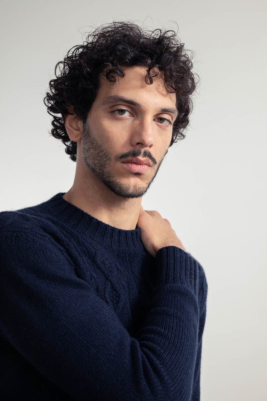Amos Recycled Wool Sweater in Navy