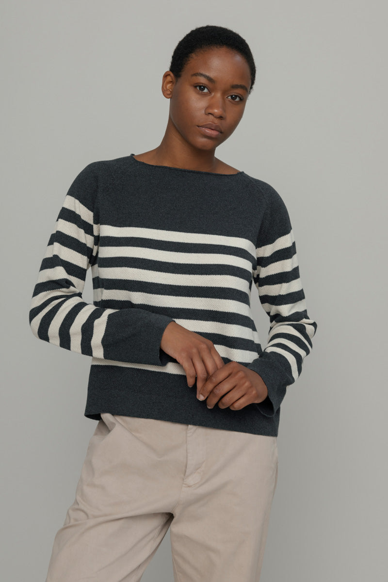 Susi Recycled Cotton Sweater in Anthracite Stripe