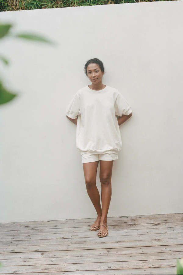 Oversized Short Sleeve Sweatshirt in Natural