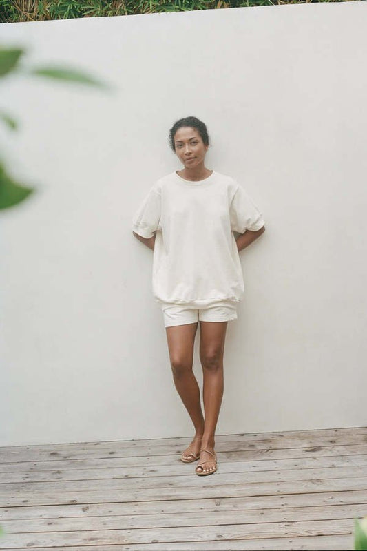 Oversized Short Sleeve Sweatshirt in Natural