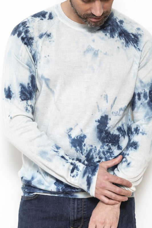 Goa Mens Ice Dye Cashmere Sweater in Blue