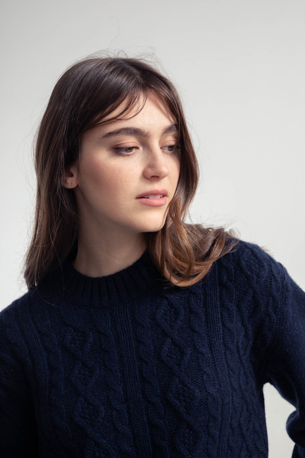 Amos Recycled Wool Cable Knit Sweater in Navy