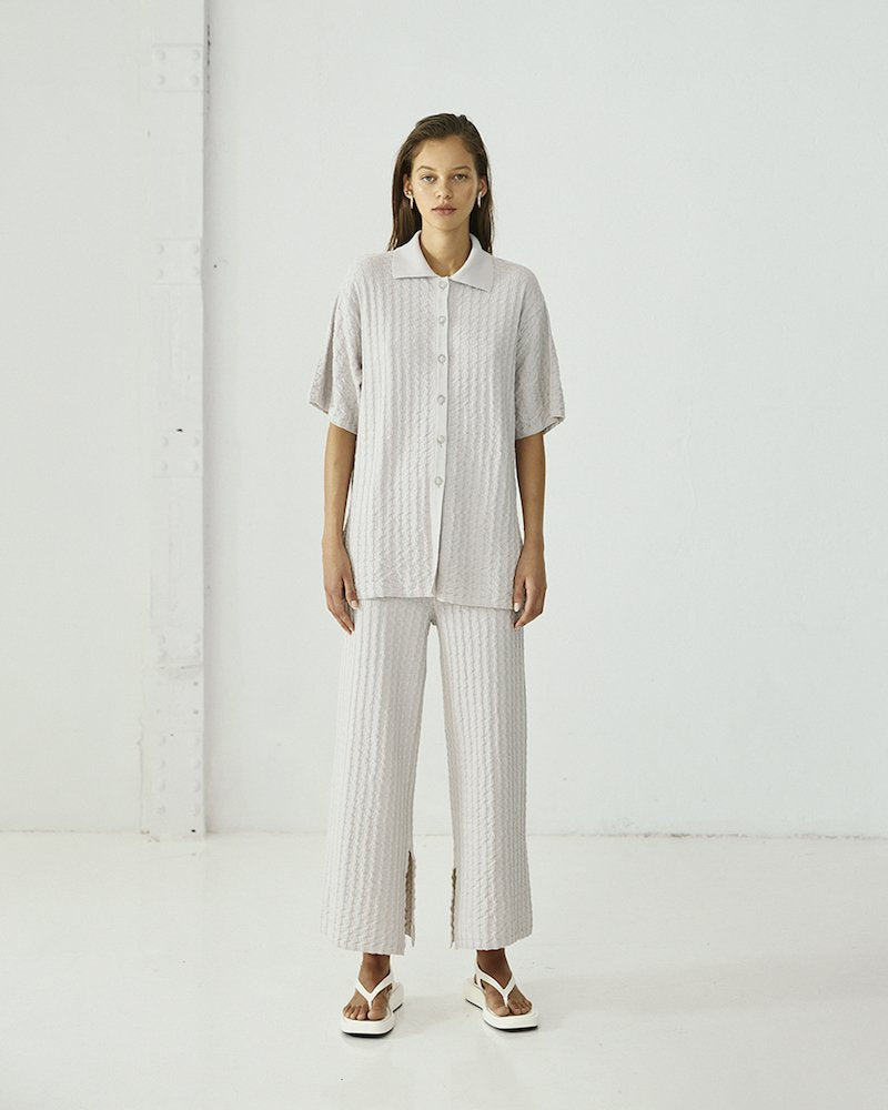 Lira Knitted Shirt in Light Grey Cotton