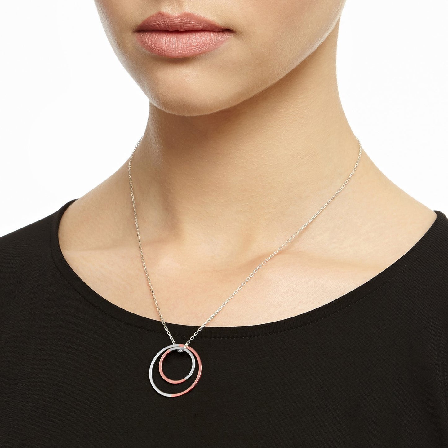 Two Tone Double Circle Necklace in Rose Gold