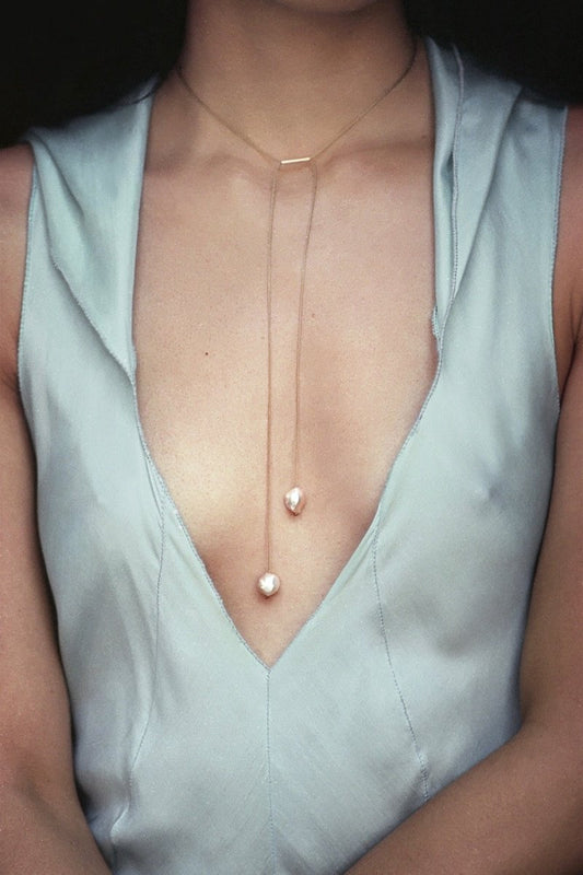 Twin Pearl Rosebud Necklace