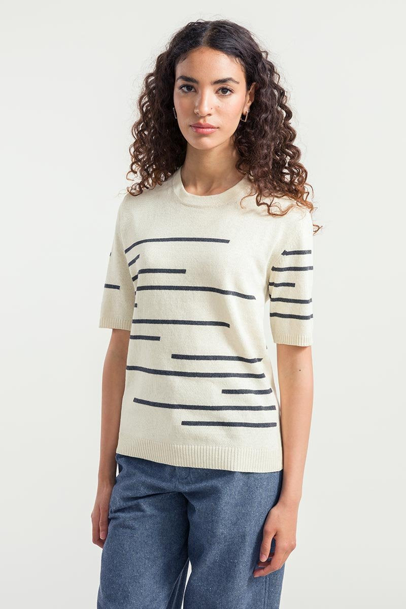 Adone Striped Organic Cotton T-Shirt in Natural