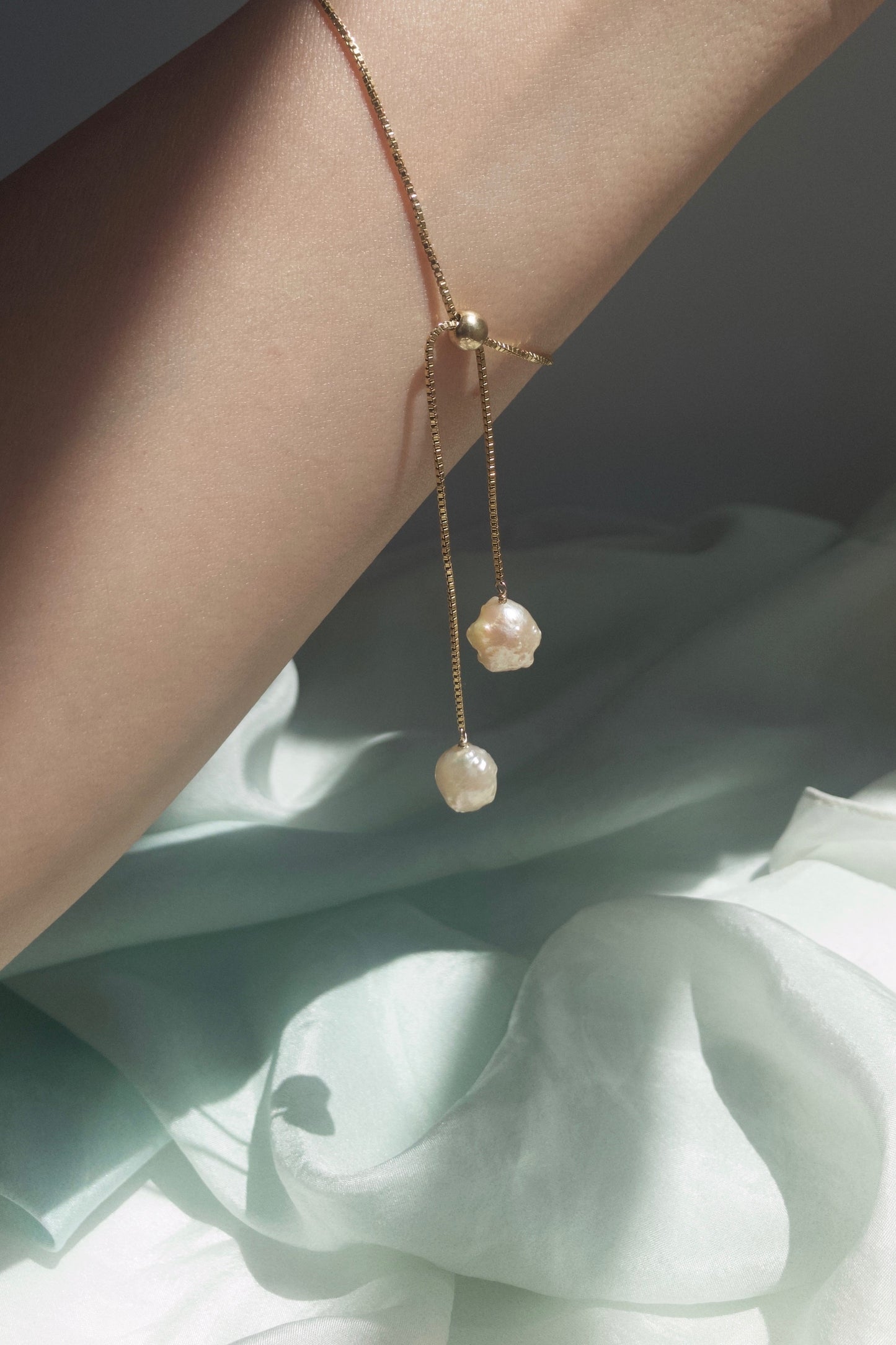 Rosebud Pearl Twin Bracelet in Gold
