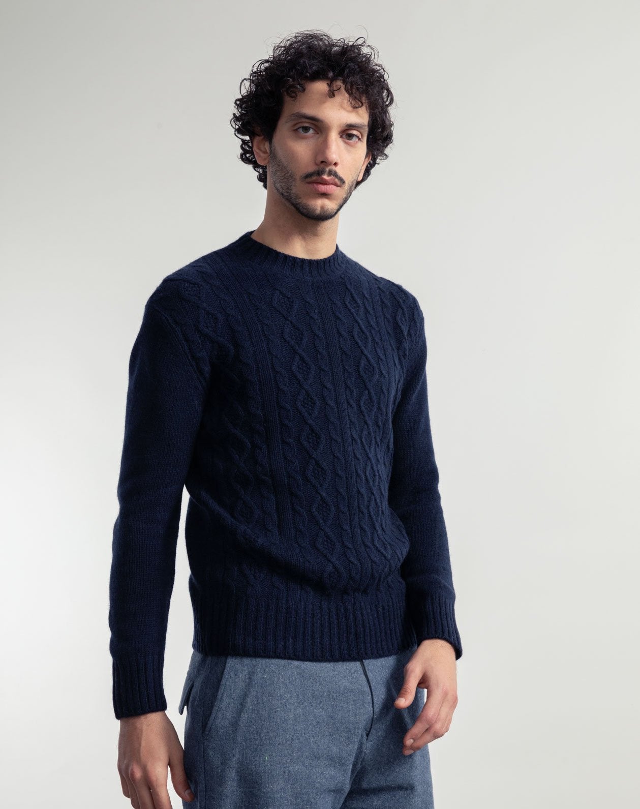 Amos Recycled Wool Sweater in Navy