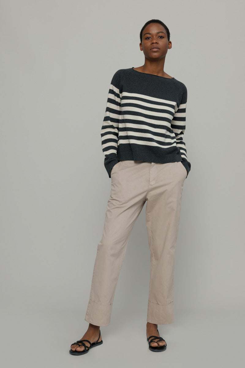 Susi Recycled Cotton Sweater in Anthracite Stripe