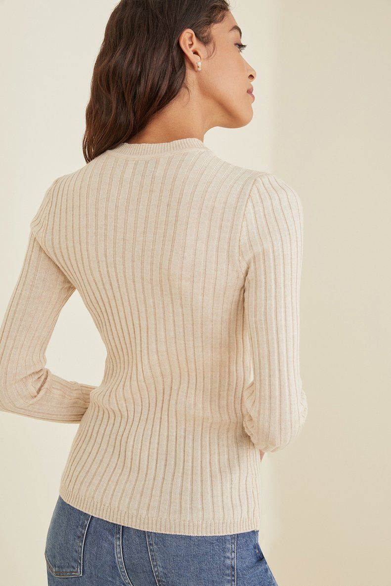 Valley Ribbed Merino Top in Oatmeal