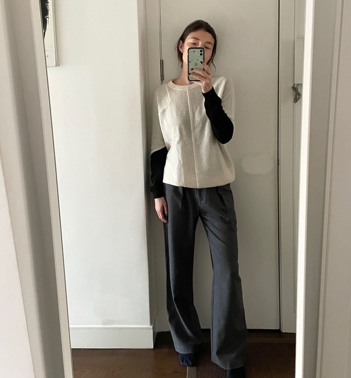Wide Leg Wool Trousers in Grey