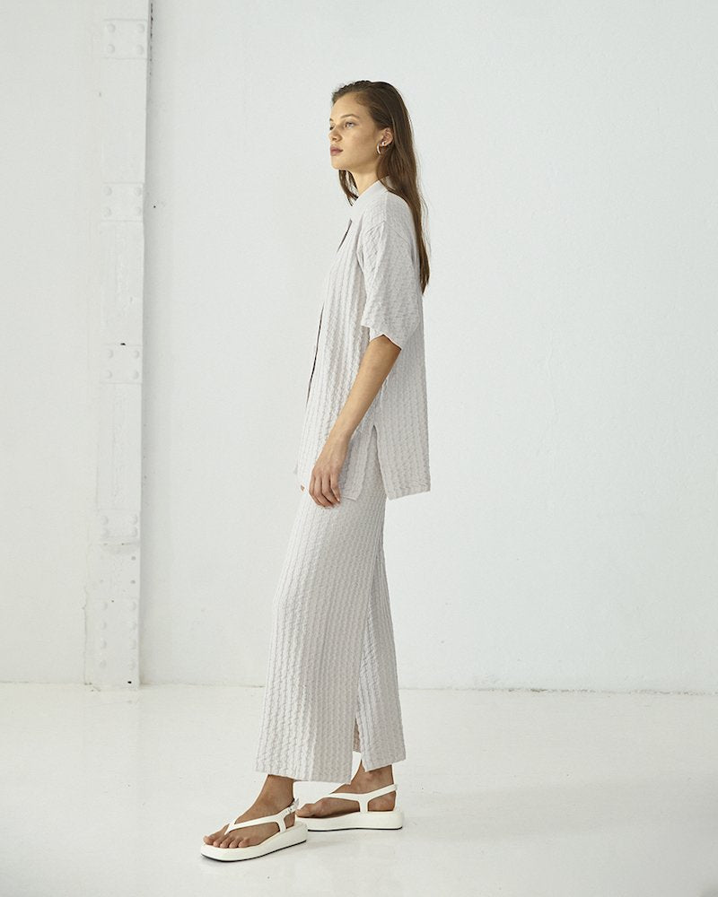 Lira Knitted Shirt in Light Grey Cotton