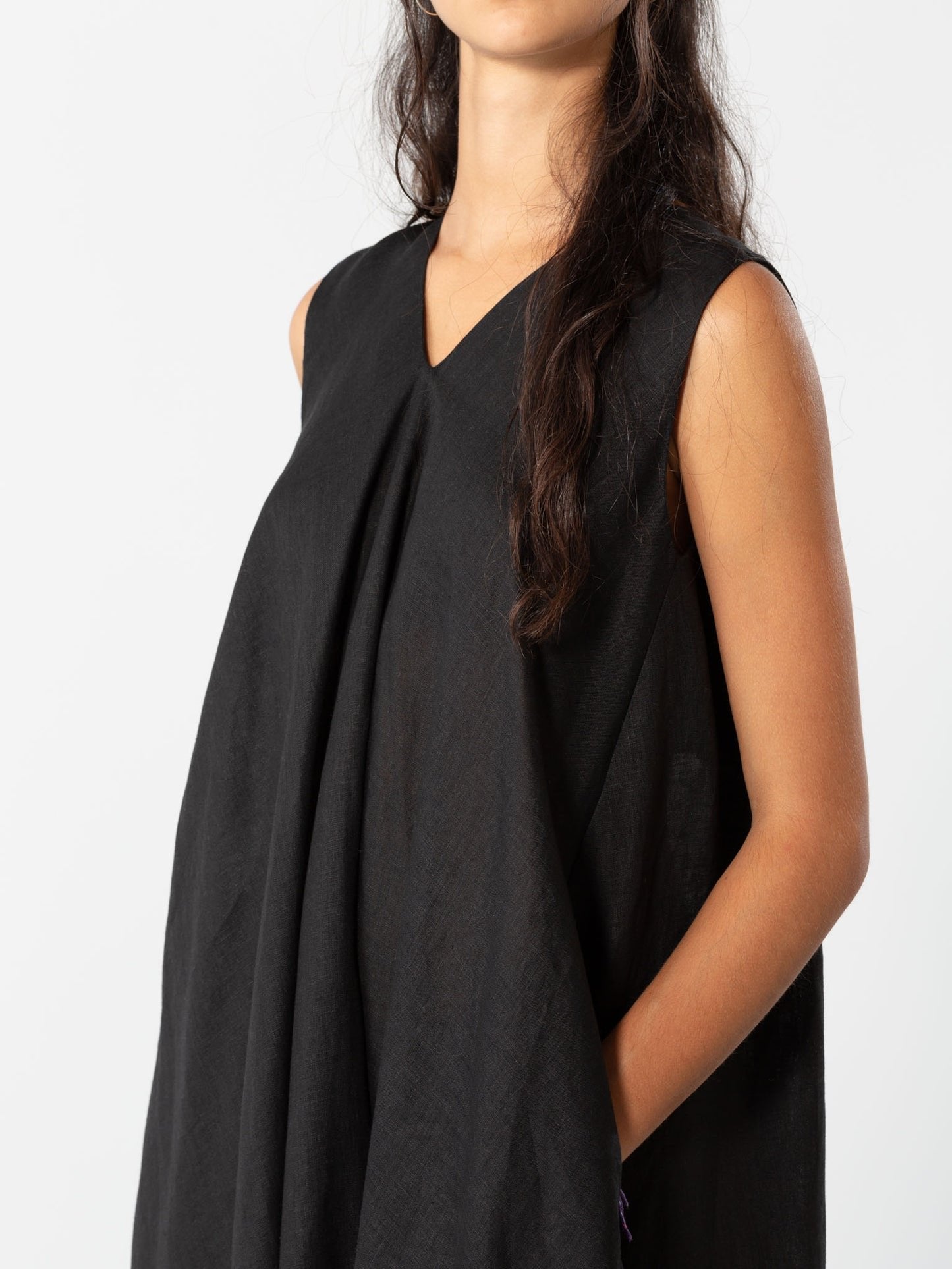 V-Neck Linen Maxi Dress in Black