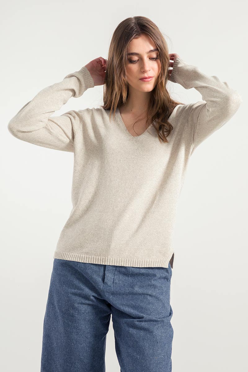 Arianna Recycled Cotton Sweater in Beige