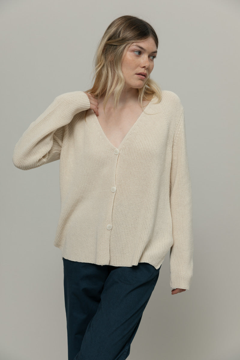 Aspasia Recycled Cotton Cardigan in Off White