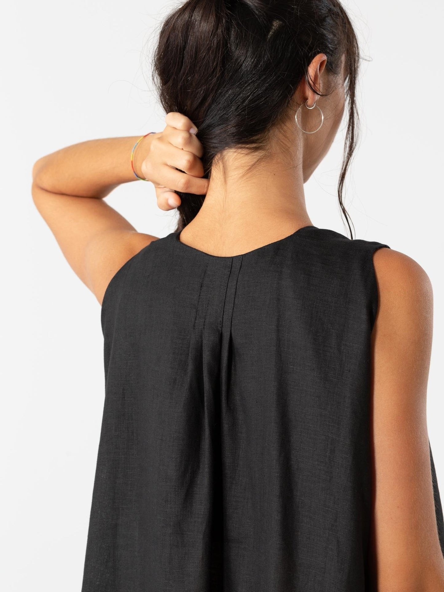 V-Neck Linen Maxi Dress in Black