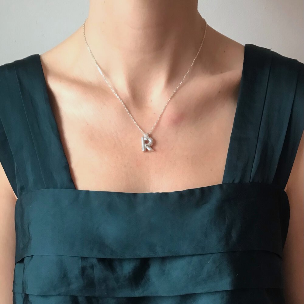 'J' 'L' 'O' 'R' Initial Pendant in Silver