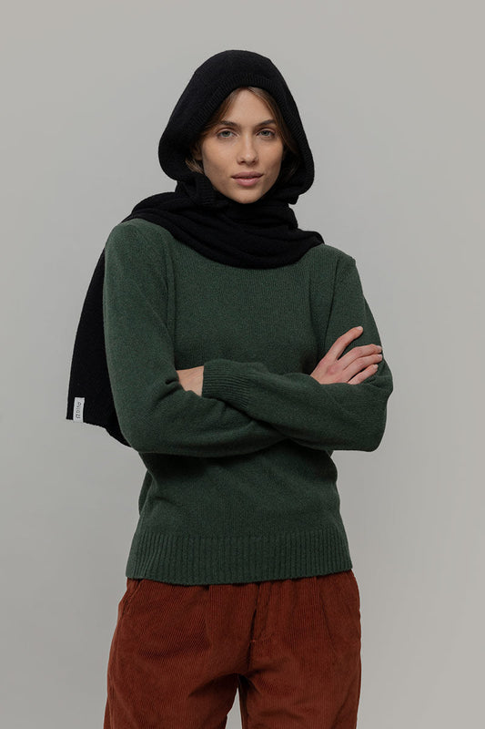 Ilenia Recycled Cashmere Hooded Scarf in Black