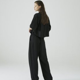 Perry Wide Leg Trousers in Black Tencel | The Collaborative Store