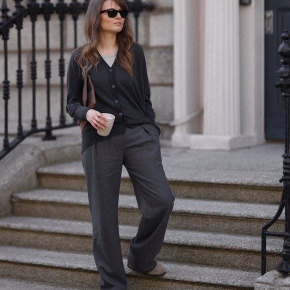 Wide Leg Wool Trousers in Grey | The Collaborative Store