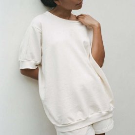 Oversized Short Sleeve Sweatshirt in Natural | The Collaborative Store